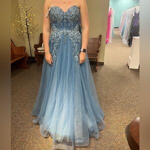 Jovani Blue Strapless Prom Dress